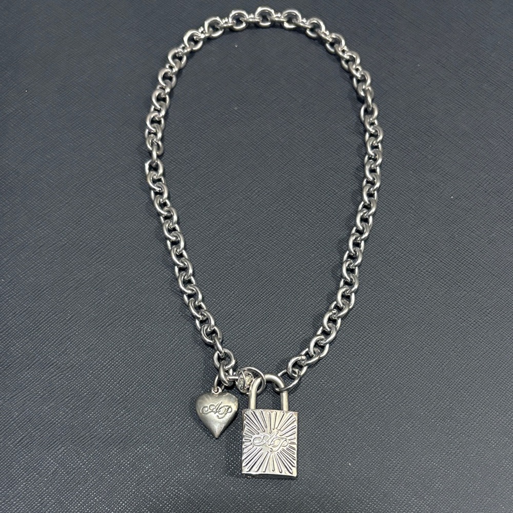 Agent Provocateur Silver Necklace with Heart and Lock Charms